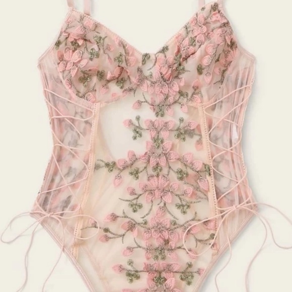 Lace Mesh Floral One Piece Bodysuit Lingerie Top - Picture 12 of 16